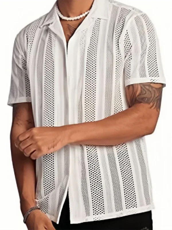 Men Casual Short Sleeves Button-Down Shirt – Breathable - White -Guocali