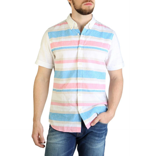 Men Casual Short Sleeves Button-Down Shirt – Breathable - White, Blue, Pink -Guocali