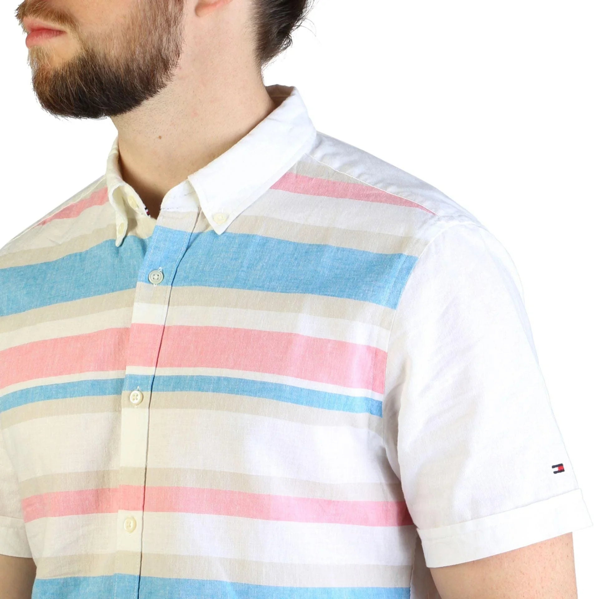 Men Casual Short Sleeves Button-Down Shirt – Breathable - White, Blue, Pink -Guocali