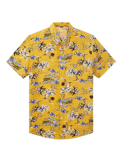 Men Casual Short Sleeves Hawaiian Shirt – Lightweight - Blue, White -Guocali