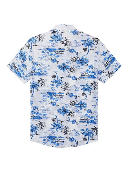 Men Casual Short Sleeves Hawaiian Shirt – Lightweight - Blue, White -Guocali