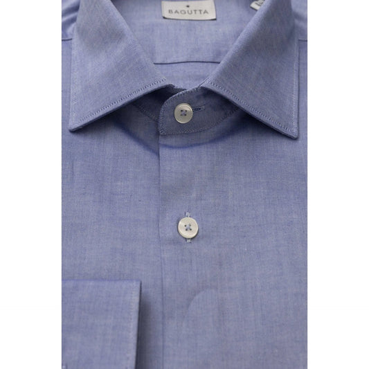 Men Cotton Long Sleeves Dress Shirt – Breathable - Blue -Guocali