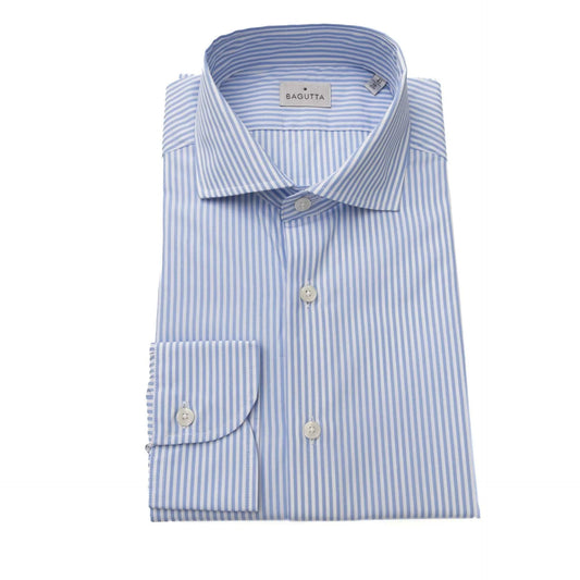Men Cotton Long Sleeves Point Collar Dress Shirt – Breathable - Blue, White -Guocali
