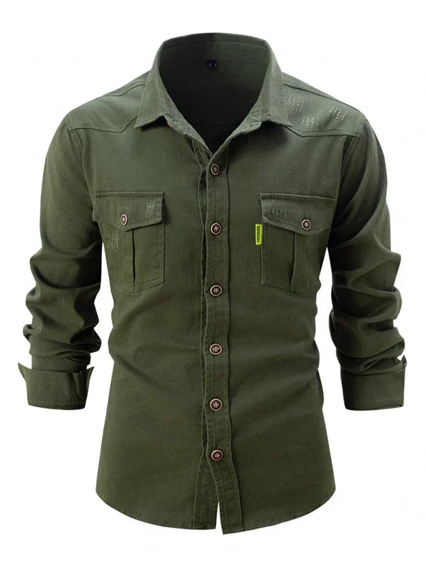 Men Cotton Long Sleeves Regular Fit Casual Shirt – Slight Elasticity - Green -Guocali