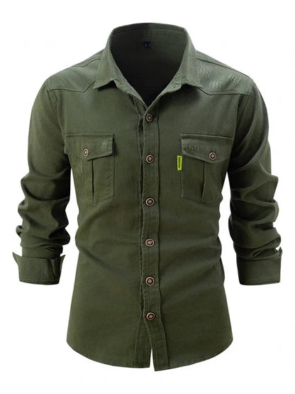 Men Cotton Long Sleeves Regular Fit Casual Shirt – Slight Elasticity - Green -Guocali