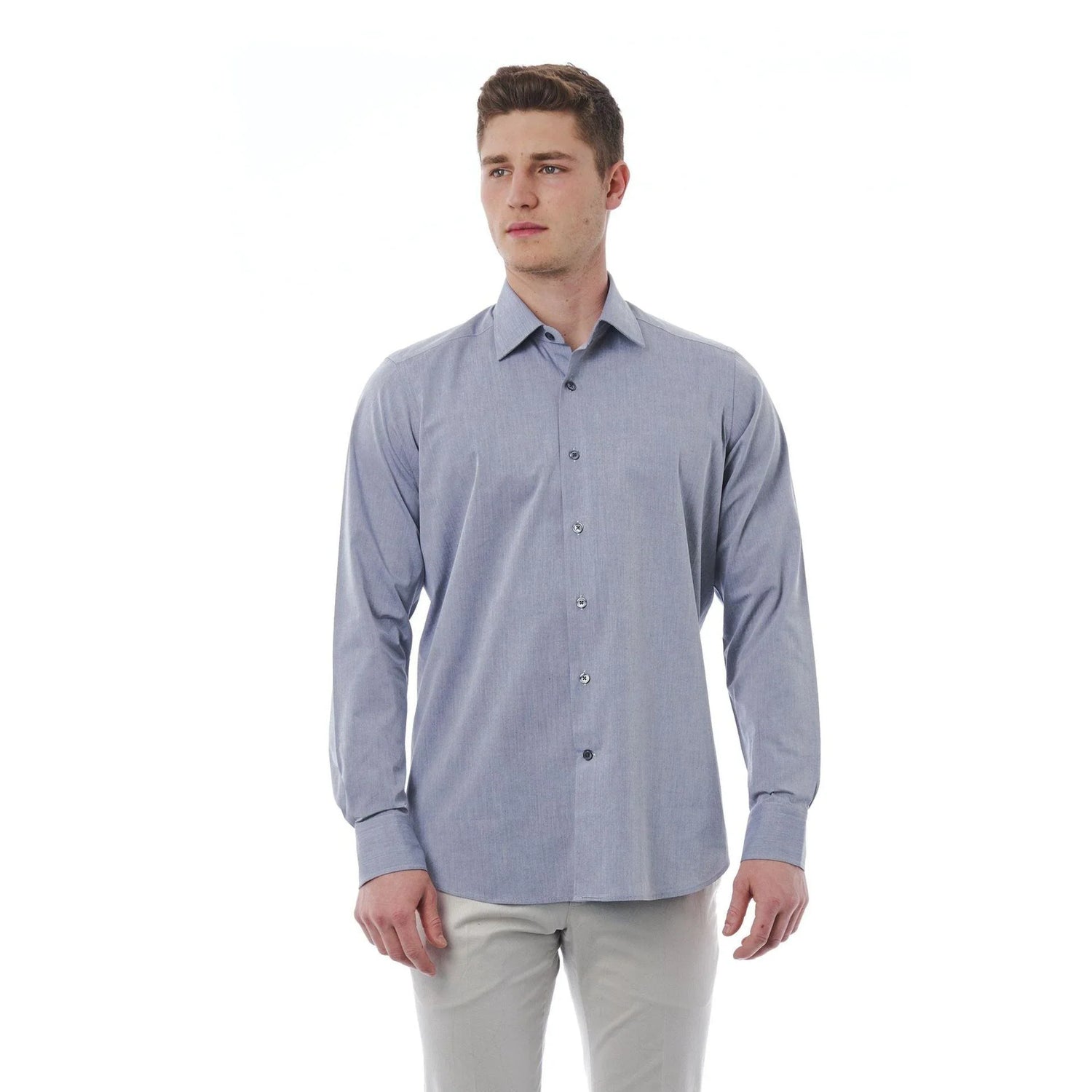 Men Cotton Long Sleeves Regular Fit Dress Shirt – Breathable - Blue -Guocali