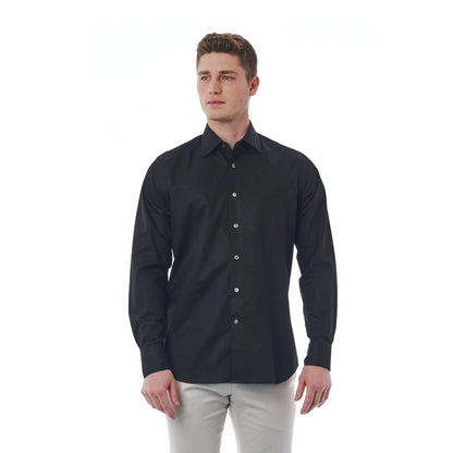 Men Cotton Long Sleeves Regular Fit Point Collar Dress Shirt – Breathable - Black -Guocali