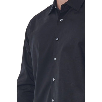 Men Cotton Long Sleeves Regular Fit Point Collar Dress Shirt – Breathable - Black -Guocali