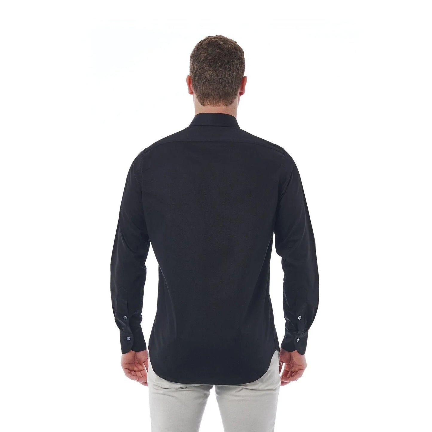 Men Cotton Long Sleeves Regular Fit Point Collar Dress Shirt – Breathable - Black -Guocali