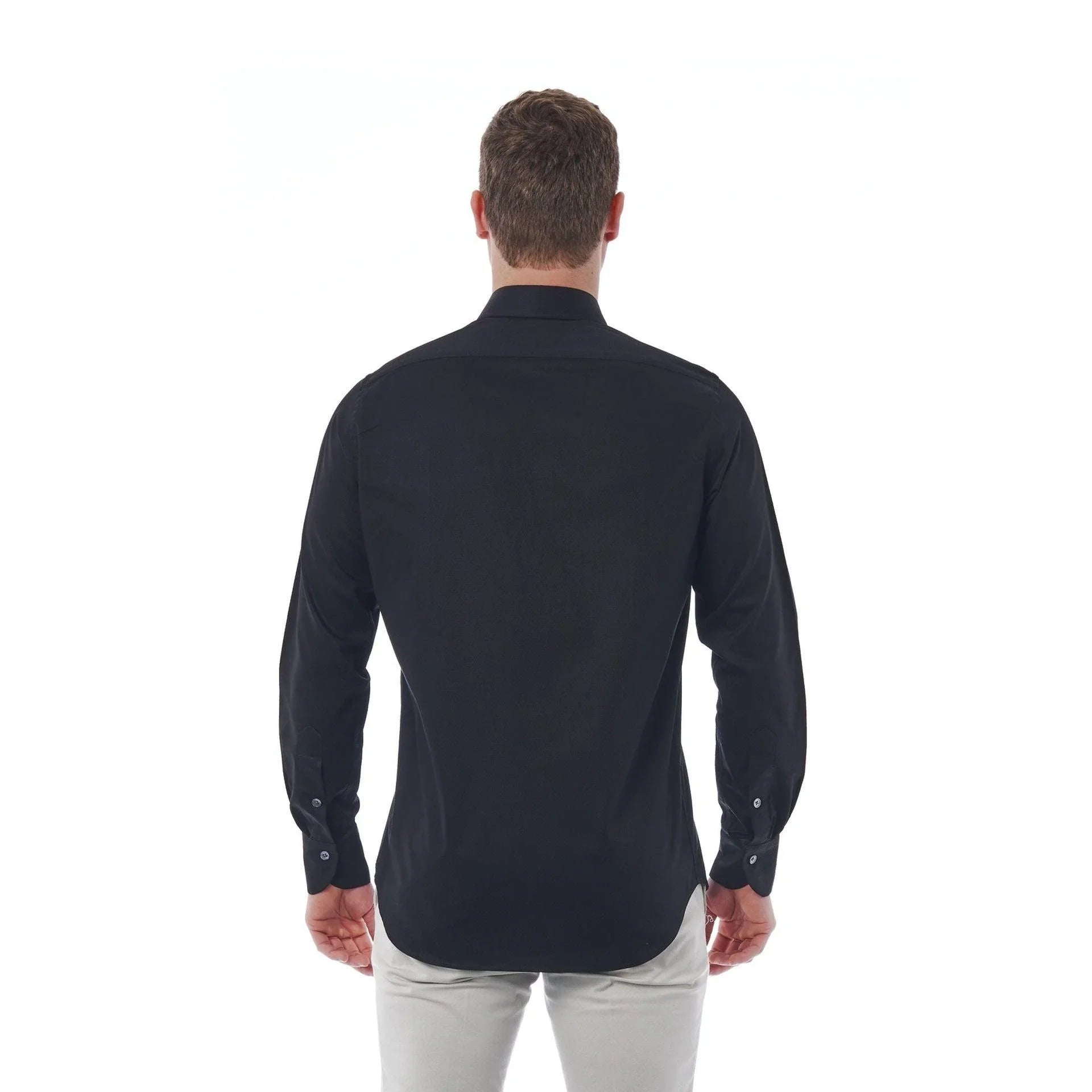 Men Cotton Long Sleeves Regular Fit Point Collar Dress Shirt – Breathable - Black -Guocali