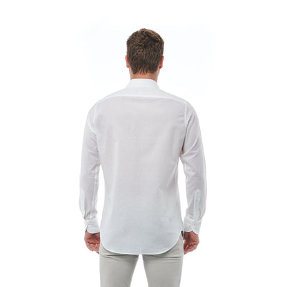 Men Cotton Long Sleeves Regular Fit Point Collar Dress Shirt – Breathable - White -Guocali