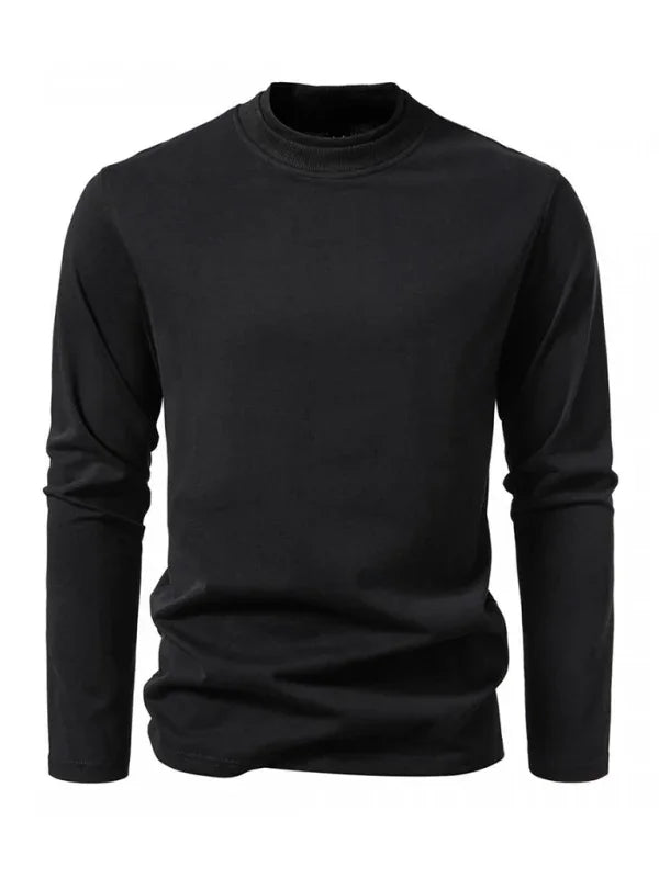 Men Crew-Neck Long-Sleeves T-Shirt – Stretchable - White -Guocali