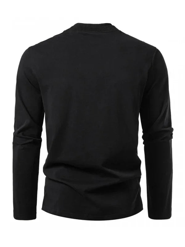 Men Crew-Neck Long-Sleeves T-Shirt – Stretchable - White -Guocali