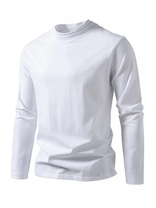 Men Crew-Neck Long-Sleeves T-Shirt – Stretchable - White -Guocali