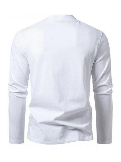 Men Crew-Neck Long-Sleeves T-Shirt – Stretchable - White -Guocali