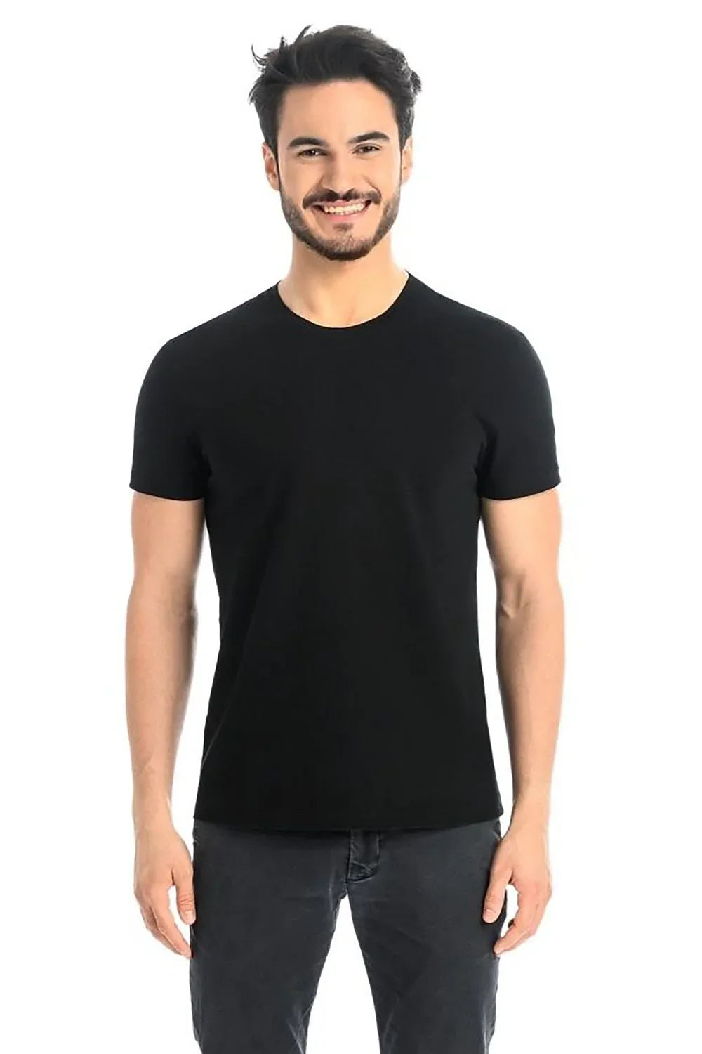 Men Crew-Neck Short-Sleeves T-Shirt – Stretchable - Black -Guocali