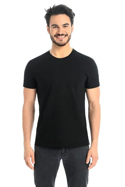 Men Crew-Neck Short-Sleeves T-Shirt – Stretchable - Black -Guocali