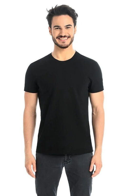 Men Crew-Neck Short-Sleeves T-Shirt – Stretchable - Black -Guocali