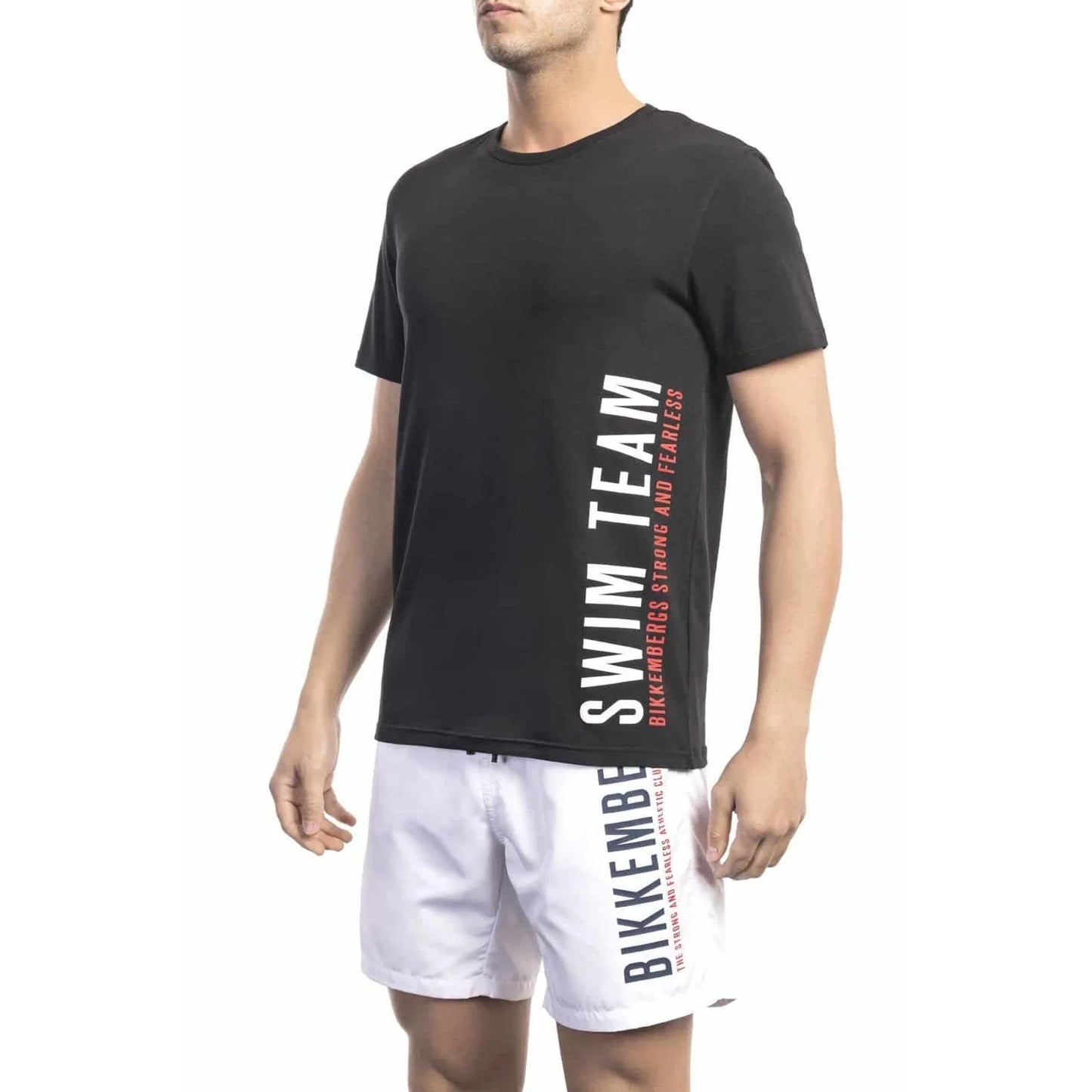 Men Crew-Neck Short-Sleeves T-Shirt – Stretchable - Black -Guocali