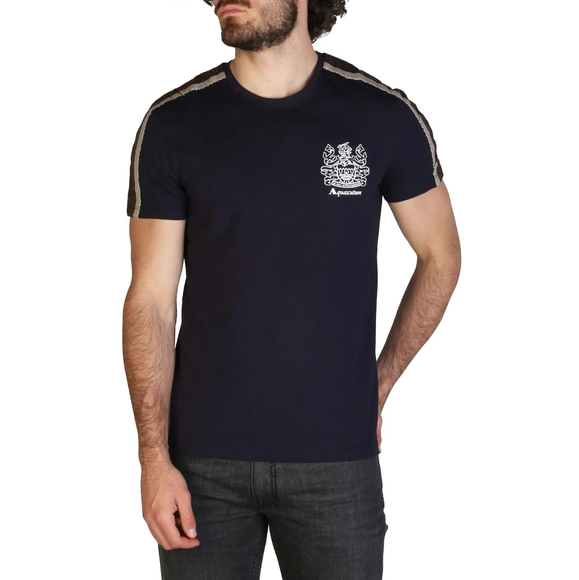 Men Crew-Neck Short-Sleeves T-Shirt – Stretchable - Navy -Guocali