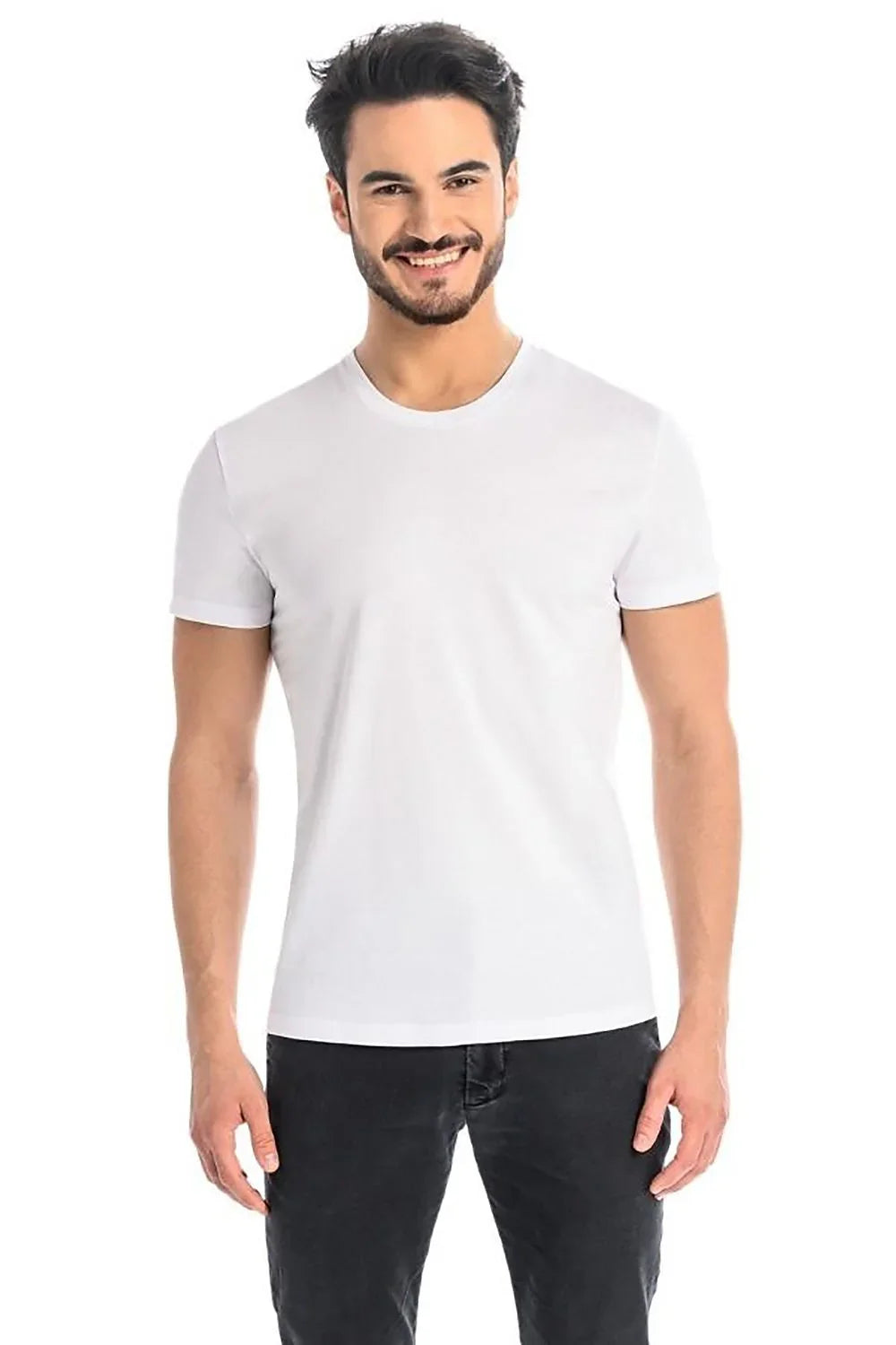 Men Crew-Neck Short-Sleeves T-Shirt – Stretchable - White -Guocali