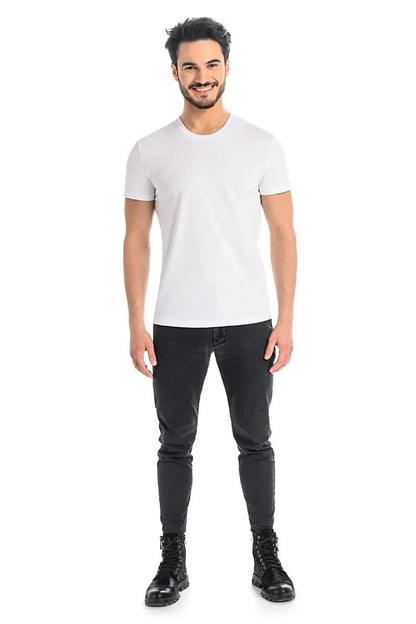 Men Crew-Neck Short-Sleeves T-Shirt – Stretchable - White -Guocali