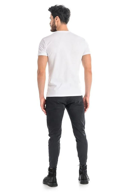 Men Crew-Neck Short-Sleeves T-Shirt – Stretchable - White -Guocali