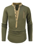 Men Henley Long-Sleeves T-Shirt – Breathable - Green, Beige -Guocali