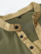 Men Henley Long-Sleeves T-Shirt – Breathable - Green, Beige -Guocali