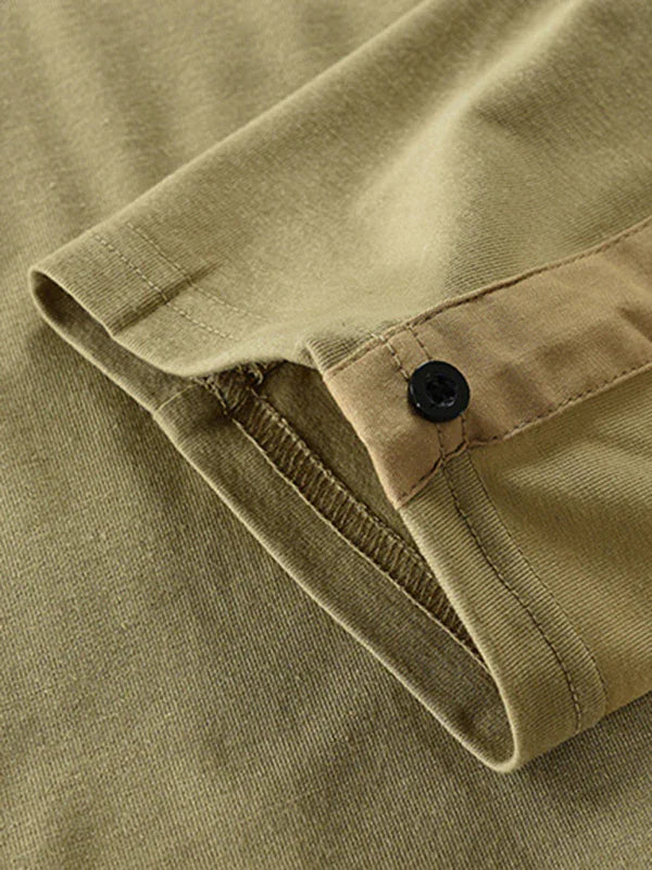 Men Henley Long-Sleeves T-Shirt – Breathable - Green, Beige -Guocali