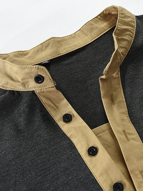 Men Henley Long-Sleeves T-Shirt – Breathable - Green, Beige -Guocali