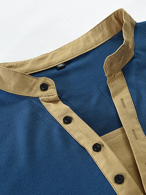 Men Henley Long-Sleeves T-Shirt – Breathable - Green, Beige -Guocali