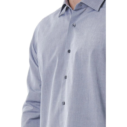 Men Long Sleeves Cotton Regular Fit Point Collar Dress Shirt – Stretchable - Blue -Guocali