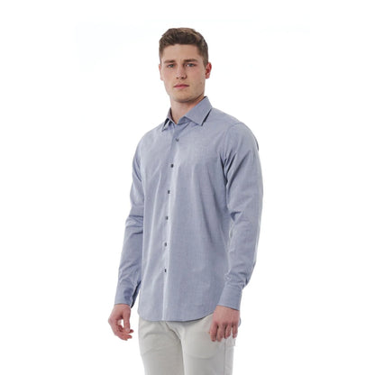 Men Long Sleeves Cotton Regular Fit Point Collar Dress Shirt – Stretchable - Blue -Guocali