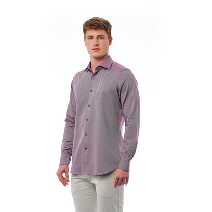 Men Long Sleeves Cotton Slim Fit Dress Shirt – Breathable - Purple, Gray -Guocali