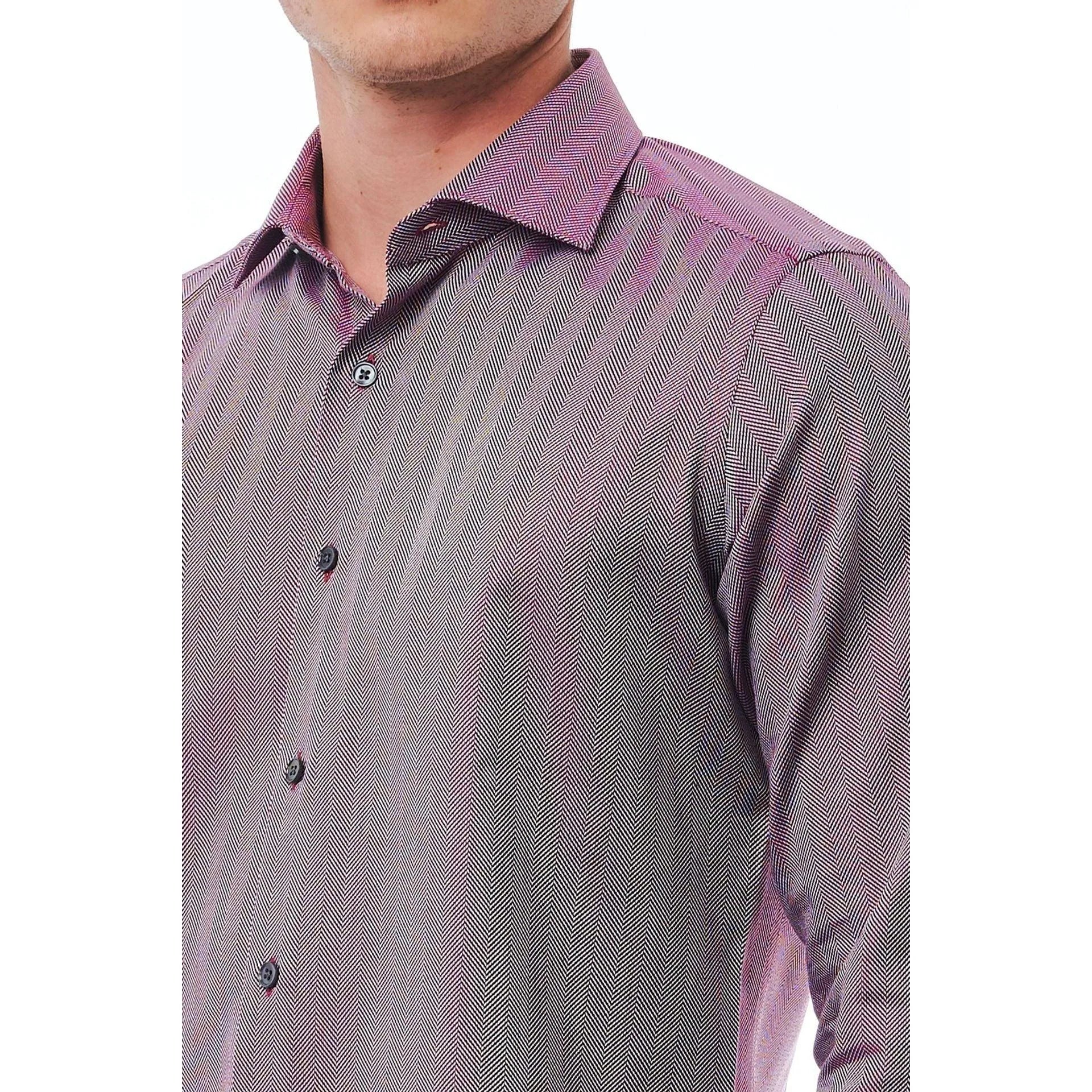 Men Long Sleeves Cotton Slim Fit Dress Shirt – Breathable - Purple, Gray -Guocali