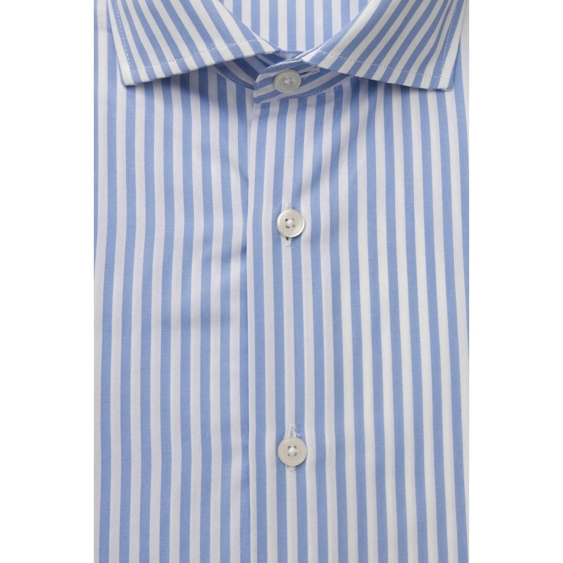Men Long Sleeves Cotton Striped Dress Shirt – Breathable - Blue, White -Guocali