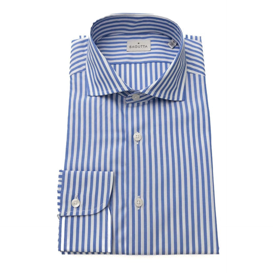 Men Long Sleeves Cotton Striped Dress Shirt – Breathable - Blue, White -Guocali