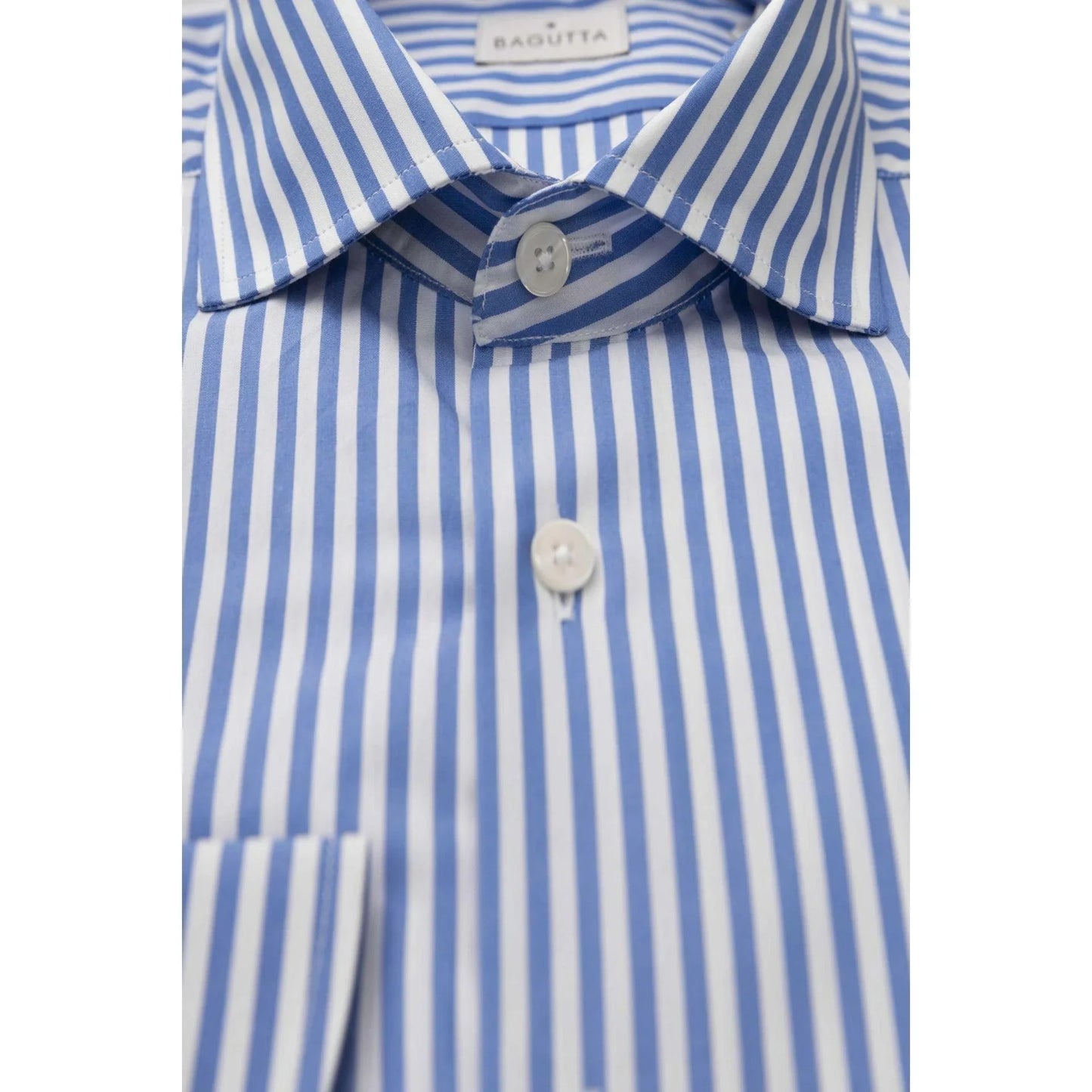 Men Long Sleeves Cotton Striped Dress Shirt – Breathable - Blue, White -Guocali