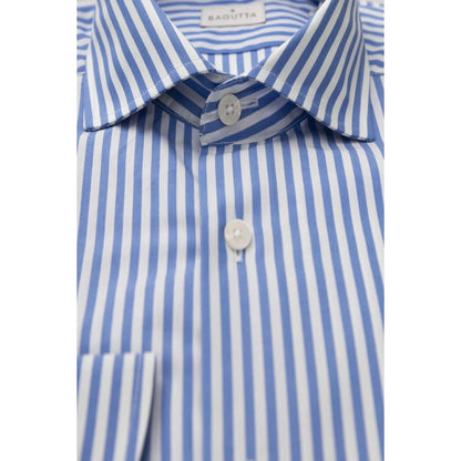 Men Long Sleeves Cotton Striped Dress Shirt – Breathable - Blue, White -Guocali
