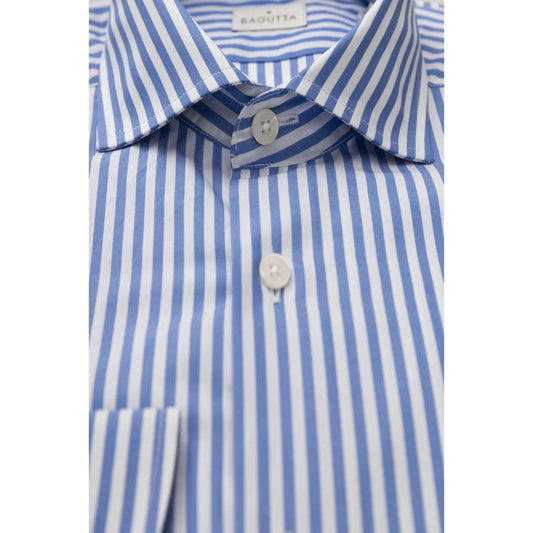 Men Long Sleeves Cotton Striped Dress Shirt – Breathable - Blue, White -Guocali