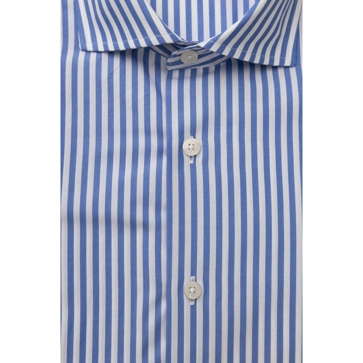Men Long Sleeves Cotton Striped Dress Shirt – Breathable - Blue, White -Guocali