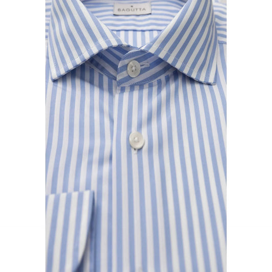 Men Long Sleeves Cotton Striped Dress Shirt – Breathable - Blue, White -Guocali