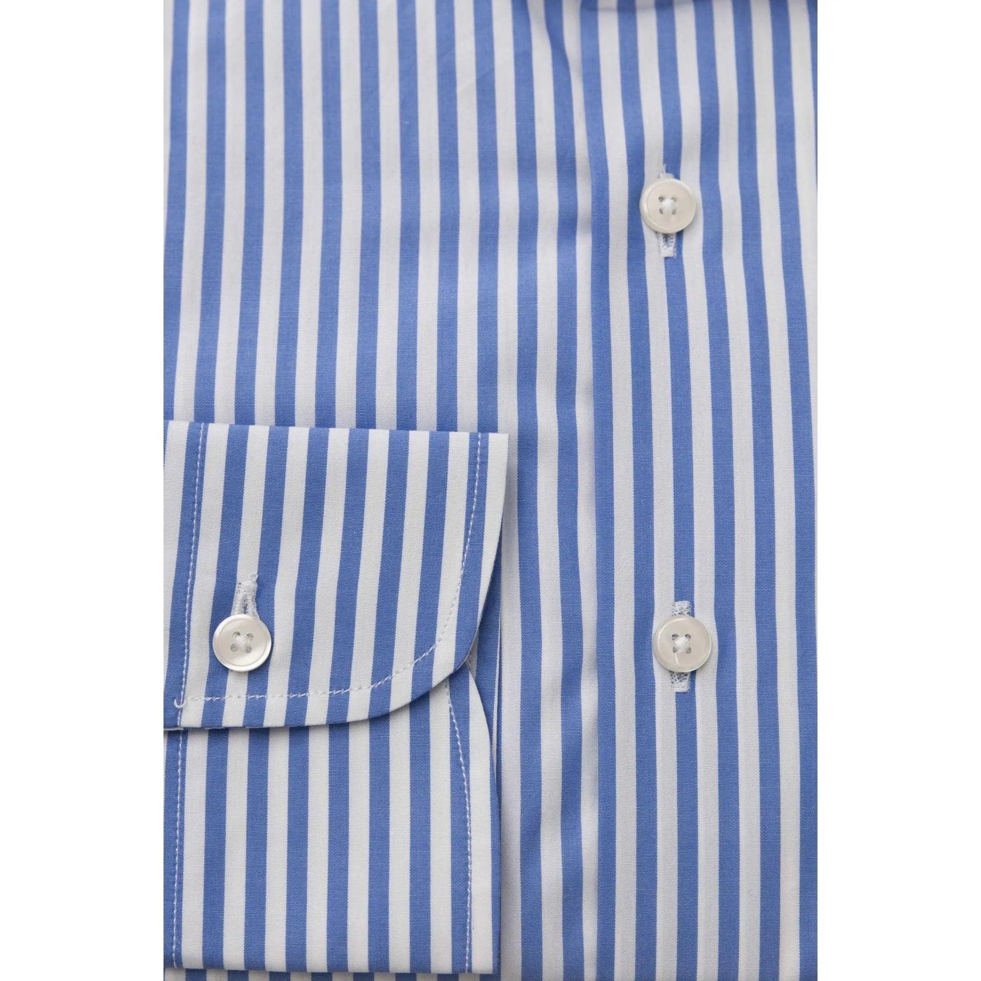 Men Long Sleeves Cotton Striped Dress Shirt – Breathable - Blue, White -Guocali