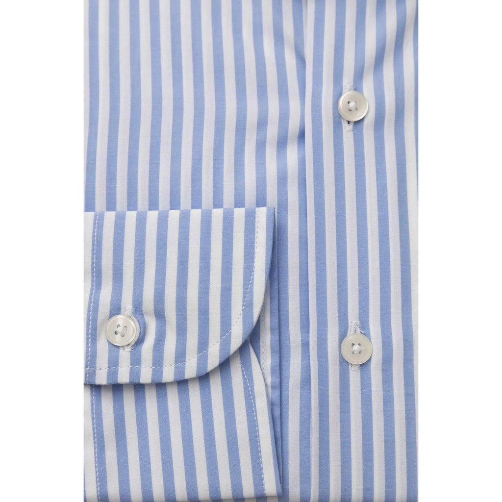 Men Long Sleeves Cotton Striped Dress Shirt – Breathable, White