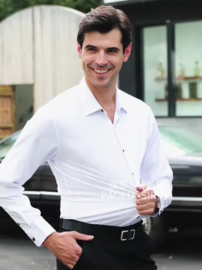 Men Long Sleeves Regular Fit Button-Down Shirt – Wrinkle-Resistant - Navy, Blue -Guocali