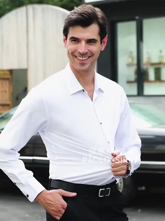 Men Long Sleeves Regular Fit Button-Down Shirt – Wrinkle-Resistant - Navy, Blue -Guocali