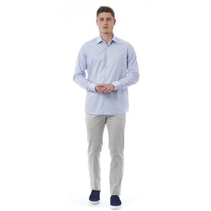 Men Long Sleeves Regular Fit Cotton Dress Shirt – Breathable - Blue -Guocali
