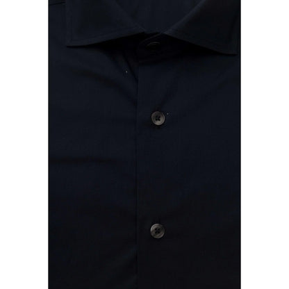 Men Long Sleeves Slim Fit Cotton Dress Shirt – Stretchable - Navy, Blue -Guocali