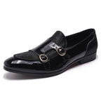 men monk strap shoes - patent leather, leather, rubber